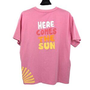 Graphic T Shirt Women Size S Oversized Here Comes The Sun Pockets Retro Coastal